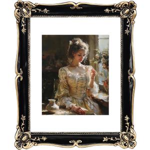 Vintage Picture Frame 12x16 Black Antique gold Photo frame with White Mat 10x12 Ornate picture frames with Acrylic Glass Baroque Tabletop Wall Hanging Home Decor poster frame