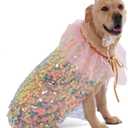 FLAdorepet Dog Princess Dress Costume with Rhinestones Crown,Pet Cat Cape Cloak Birthday Party Wedding Dress Up Outfits,Rainbow Mermaid Halloween Costume Clothes,X-Large (Pink)