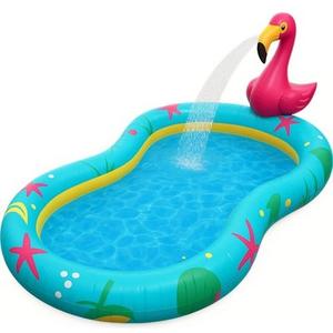 Kiddie Pool for Kids, Inflatable Pool, Inflatable Sprinkler for Kids with Splash Pad, Summer Water Toys for Toddler Outside, Summer Toys, Flamingo