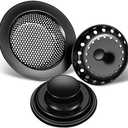 Mudder 3 Pcs Kitchen Sink Drain Strainer and Stopper Stainless Steel Garbage Disposal Plug with Handle Universal Anti-Clogging Kitchen Sink Filter Sieve Basket Strainer(Black)
