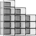 Kuject XX-Large Shoe Storage Boxes Organizers Clear Plastic Stackable 12 Pack, Shoe Rack & Holder Substitute, Sneaker Containers, Shoe Storage Organizer Bins for Closet, Under Bed, Black(No Fold Line)