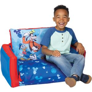 Mickey Mouse Kids Sofa Bed, Children's 2-in-1 Flip Open Inflatable Comfy Couch to Lounger, Toddler Nap Mat, Kids Couch Sofa for Boys and Girls Playroom