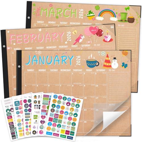 Desk Calendar 2026-2027, Large 22"x17", 18 Months from January 2026 to June 2027, Desktop Calendar with Plastic Cover and Colorful Stickers, Ideal for Home, Office, and School Planning (Doodle Kraft)