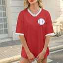 Baseball Mom Shirt Baseball Oversized Tshirt Women Game Day Season Vacation Short Sleeves Tops (XL)