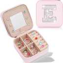 Uygafly Travel Essentials for Girl - Travel Accessories Travel Stuff, Mini Jewelry Organizer Jewelry Case for Traveling,Cute Personalized Jewelry Box, Birthday Gifts for Girls Women - Pink Box | White E, Pack of 2