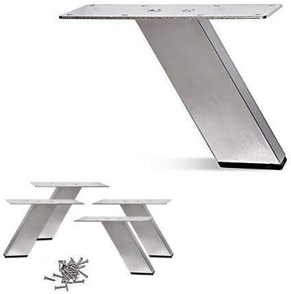 Set of 4 Stainless Steel Slanted Metal Sofa Legs  Rectangular Tube Design, Modern Furniture Legs, Durable and Sleek (4-7/8"H)