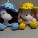 Holiday Home Spring Raindrop Plush – Cow with Blue Hat & Bunny with Yellow Hat