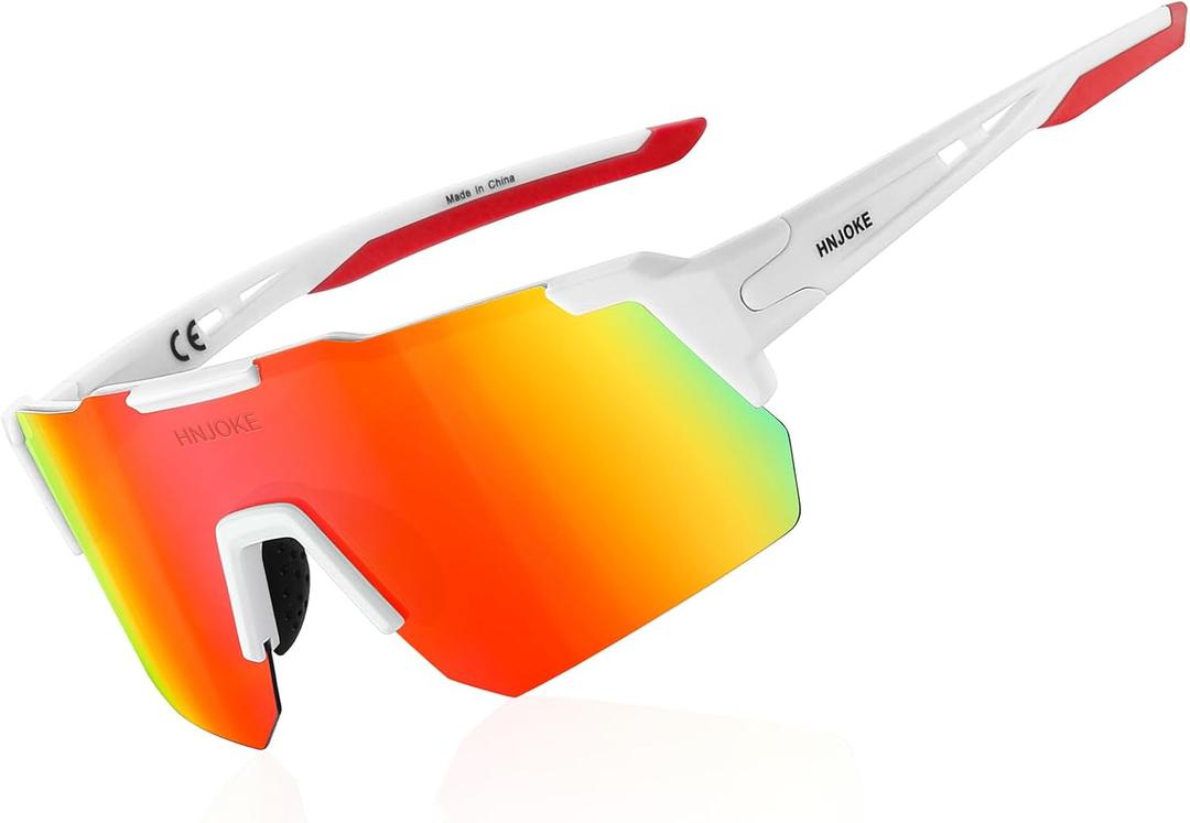 Sports Polarized Sunglasses, UV 400 Protection Sun Glasses Women, Mens Glasses for Cycling Biking Running (White&red)