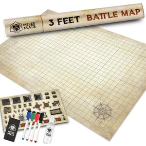 Melee Mats DND Map Starter Kit - 24 x 36", Wet/Dry Erase Battle Terrain Grid - Ultimate Tabletop Gaming Experience with Accessories (Version 1)