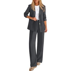 KIRUNDO Womens Suits 2 Piece Set Business Casual Blazer Jacket Wide Leg Dress Pants Suits Professional Work Office Outfits, XL