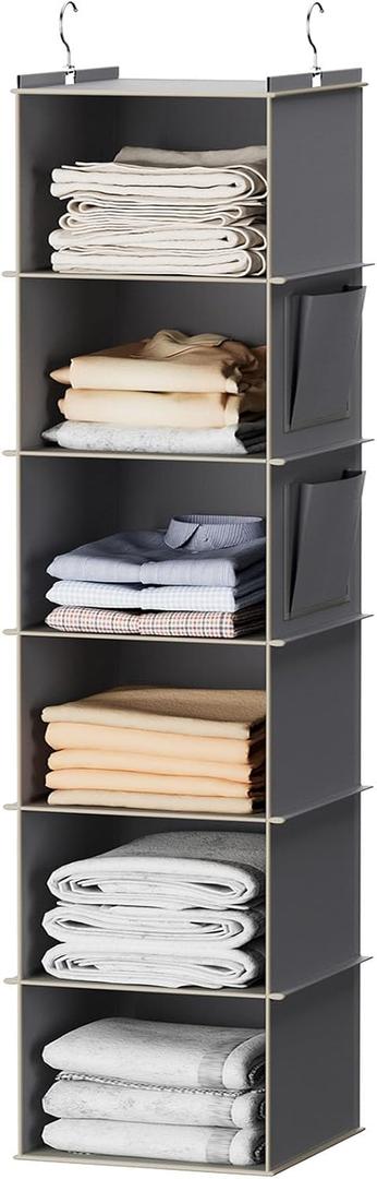 YOUDENOVA Hanging Closet Organizer and Storage, 6-Shelf Closet Hanging Storage Shelves, Grey, 6 Niveaux