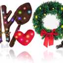 Reindeer Antlers and Heart Nose & Wreath Christmas Car Decorations