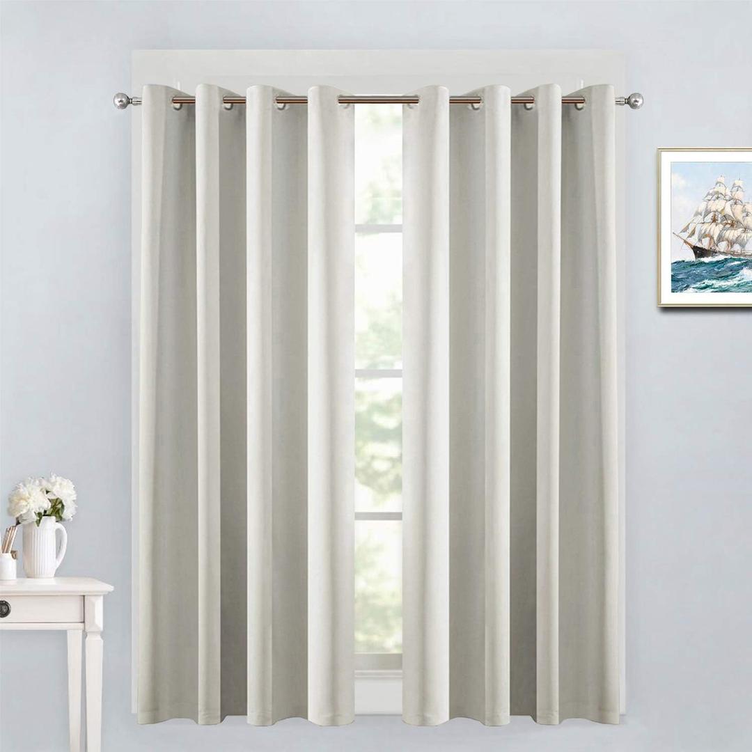 Yakamok Blackout Curtains Room Darkening Thermal Insulated Grommet top Window Curtains for Living Room, 52 x 54 Inch, Light Beige, 2 Panels