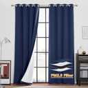 RYB HOME 4 in 1 Set Dust Filter - Soundproof - Blackout - Insulating, Energy Efficiency Linen Curtains for Kids Bedroom Living Room Divider Apartment Hotel Office Theatre, Navy Blue, W 52 x L 95, 2 Pcs