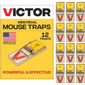 Victor Mouse Traps M035-12, Plastic Pedal, Sustainably Sourced FSC Wood, Wooden Mouse Traps, 12 Pack