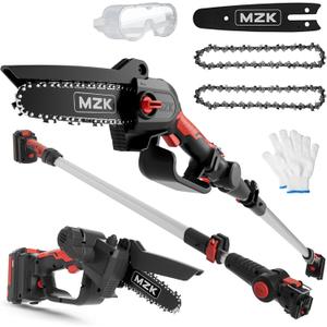 MZK 2-in-1 Cordless Pole Saw & Mini Chainsaw with 3 Replacement Chain, 20V Battery Pole Chainsaw, 4.5" Cutting Capacity, 13ft Reach Pole Saw for Tree Trimming(Battery and Fast Charger Included) (4.5")
