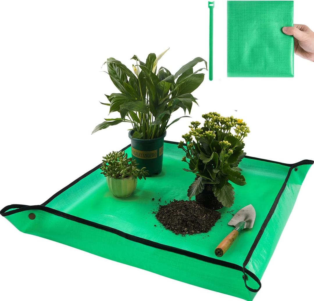 Repotting Mat for Indoor Plant Transplanting Control Mess, 26.8"X26.8" Waterproof Succulent Potting Mat Square Planting Tray Soil Change Mat Gardening Gifts for Plant Lovers (Pale Green)