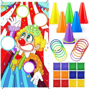 JOYIN 31PCS 3 in 1 Carnival Games, Easter Ring Toss Yard Set, Bean Bags, Cones - Outdoor Toys for Toddlers & Kids, Children's Indoor Play, Family Fun, Kids Party Cornhole Set, Lawn Games