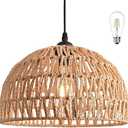 AyshwillDec Hemp Rope Woven Pendant Light Woven Light Fixture Boho Chandelier Light Fixture Wicker Pendant Light Rattan Light Pendant Dome Wicker Chandelier for Dining Room Kitchen Island(Bulb Incl.)