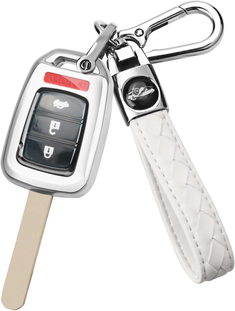for Honda Key Fob Cover with Key Chain, Soft TPU Key Case Shell Full Protection for Sports Accord Civic CR-V HR-V LX,Silver