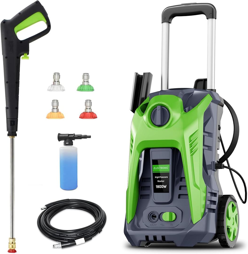 Electric Pressure Washer 4800PSI-Max 2.9GPM Electric Power Washer with 25 Foot Hose, 16.4 Foot Power Cord, Soap Tank Car Wash Machine Green Ideal Cleaning for Patio