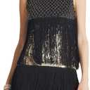 BABEYOND 1920s Flapper Dress Long Fringed Gatsby Roaring 20s Sequins Beaded Vintage Art Deco (3X-Large, Black Gold)