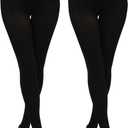 Paralinda 2 Pairs Women's Solid Color Tights 80D, Soft Opaque Microfiber Tights (Black, L/XL)