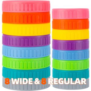 BOOMIBOO [16Pack] Intended For Mason Jar Lids, Wide Mouth & Regular Mouth, Canning Lids, Plastic - Leak-Proof