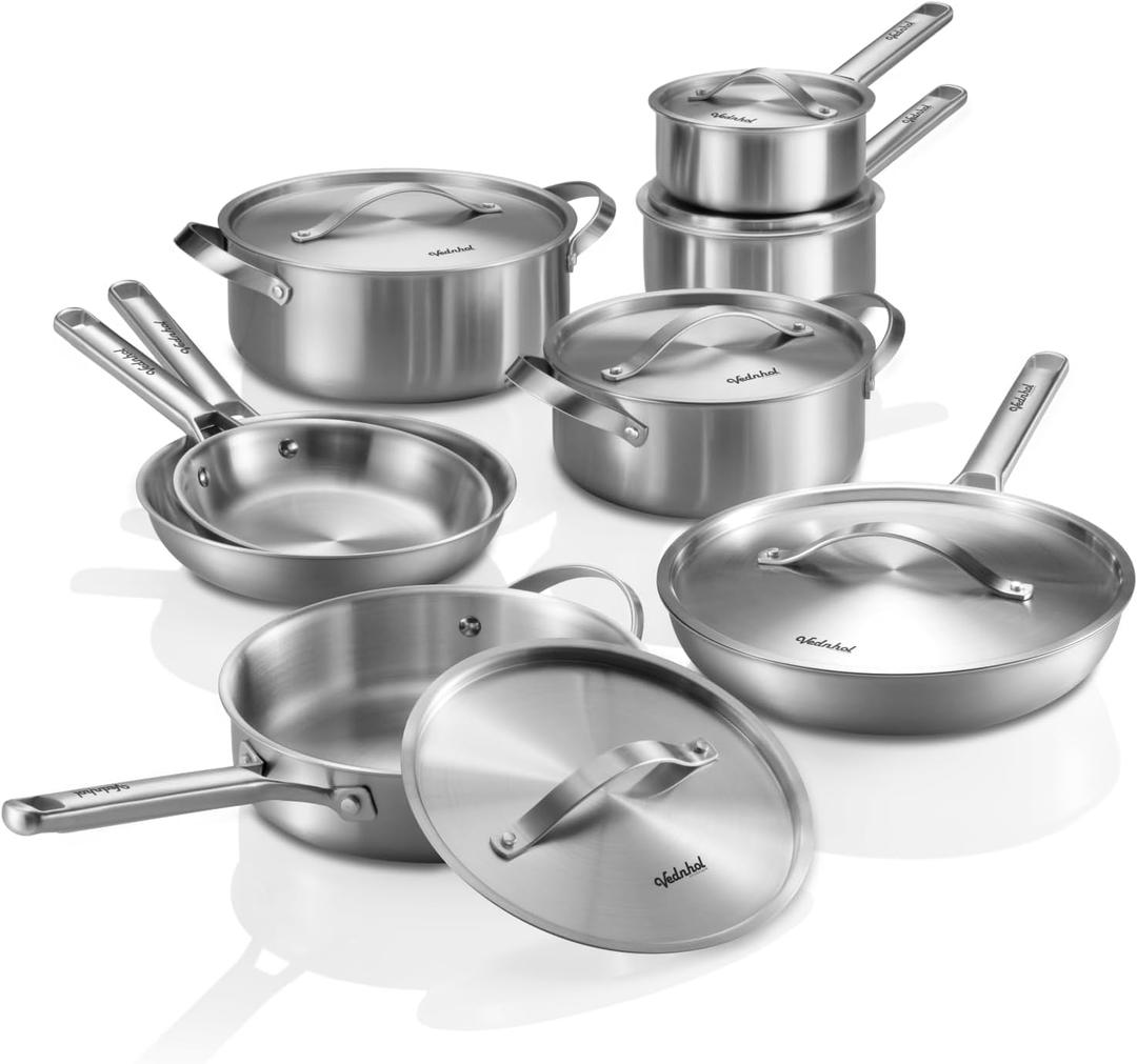 Titanium Cookware set | Hammered Titanium pans for cooking with Lids | 14 Pcs | Non-Toxic Skillet |PFAS/PFOA/PTFE Free | Dishwasher&Oven Safe | Kitchen Induction Compatible au gratin pan