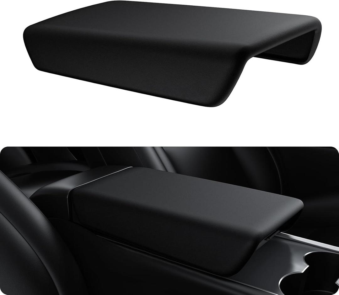 BASENOR Upgraded Tesla Model Y Model 3 Center Console Cover TPU Armrest Cover Non-Slip Protector Armrest 2017-2024 Tesla Interior Accessories Black (Not Compatible with 2024 2025 Tesla Model 3)