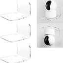 OAPRIRE Acrylic Floating Wall Shelves Set of 3 for Security Cameras, Baby Monitors, Speakers - Universal Small Wall Shelf with Cable Clips, 10-Piece Strong Tapes, No Drill (Clear)