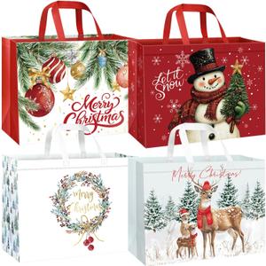 DECHISY 12 Pack Extra Large Christmas Gift Bags Bulk with Handles, Reusable Christmas Tote Bags for Wrapping Present, Heavy Duty, Shopping 17 x 13 x 7 Inches (Red)