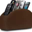 Remote Control Holder with 5 Compartments TV Remote Caddy Store Box,Desktop Organizer for Controller, Glasses and Media Player,Pen Storage (Brown)