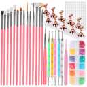 vivinin 25PCS Nail Art Tools Set, Includes Nail Art Brushes, Nail Stand, Dotting Tools, Striping Liner Fingernail Drawing Pens, Jelly Glue, tweezers, Sequins, Professional Nail Art Supplies Kit