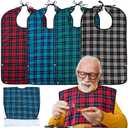 XKDOUS 4 Pcs Adult Bibs For Men Washable Clothing Protector with Crumb Catcher for Eating, Reusable Waterproof Large Feeding Adult Bibs Gift for Men Women Elderly Senior (Black & Green & Red & Blue)
