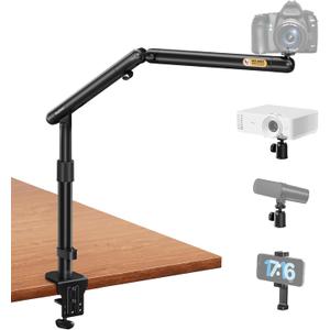 SupeDesk Overhead Camera Mount, Adjustable Desk Mount with Flexible Aluminum Spring Arm, 360 Ball Head, 1/4" 3/8" Screw & Phone Clamp for DSLR Cameras, Light, Heavy Microphones, and Smartphones