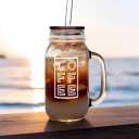 ANOTION Mason Jar Iced Coffee Cup with Handle, 24oz Regular Mouth Mason Jars with Lid and Straw Glass Coffee Drinking Glasses Tumbler Reusable Cups Bottles for Travel Office Home, 1