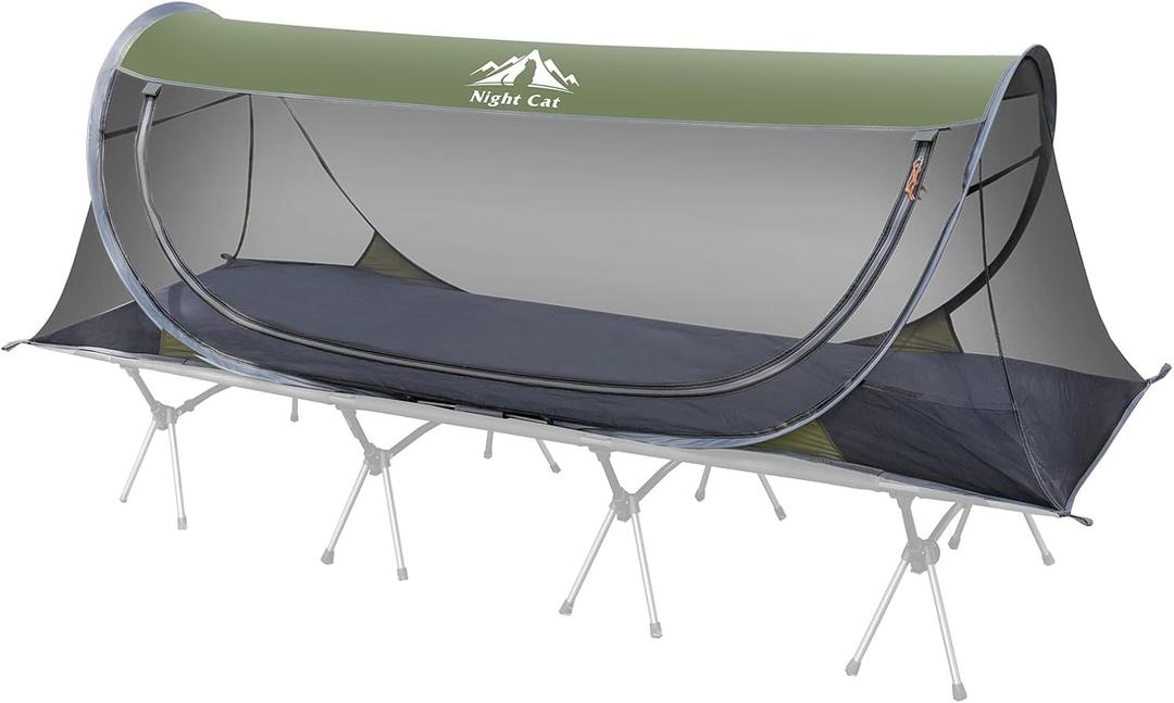Night Cat Pop-up Mosquito Tent: 1 Person Camping Tent with Bug Screen Net Easy Set-up Tent Fits for Camping Cot (Excluded)