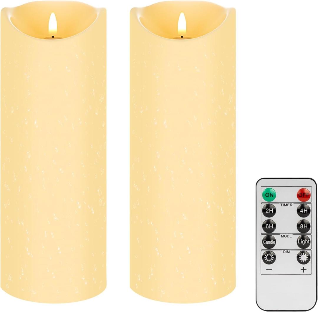 12"X4" Outdoor Flameless Candles, Large Battery Operated Candles with Remote, Waterproof LED Flickering Fake Electric Pillar Candles with Timer for Porch Lanterns Bathroom Patio Decor, Set of 2