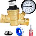 STMOUTUO RV Water Pressure Regulator, Brass Lead-Free Adjustable Water Pressure Reducer with Pressure Gauge, includes 2-in-1 Screwdriver, 2 Strainers, Raw Tape for RV Camper and Travel Trailer, Yard.