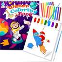 Paint with Water Coloring Books for Toddlers, Watercolor Painting Book and Drawing Art Paper for Kids Ages 3 4 5 6 7 8 Years Old, Outer Space Art Craft for Drawing with Brush 2 Pack