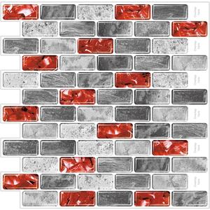 Marble Peel and Stick Backsplash for Kitchen, 10-Sheet Stick on Backsplash for Bathroom, Large Self-Adhesive Kitchen Backsplash, Red Marble Look Decorative Tiles12"12"