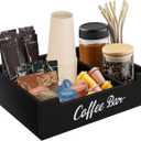 Coffee Pod Bar Station Wooden 14" X 10" X 4" Organizer Box for Countertop, Counter Top Tea Espresso Cup Wood Storage Box, Black