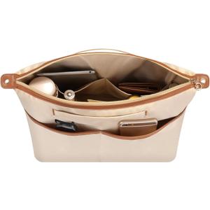 SDANG Purse Organizer Insert Fit for Onthego,City 23 and More BagMultiple Pockets Tote Bag Organizer with HandleLightweight Medium Purse Liner have Zipper (BeigeSmall)
