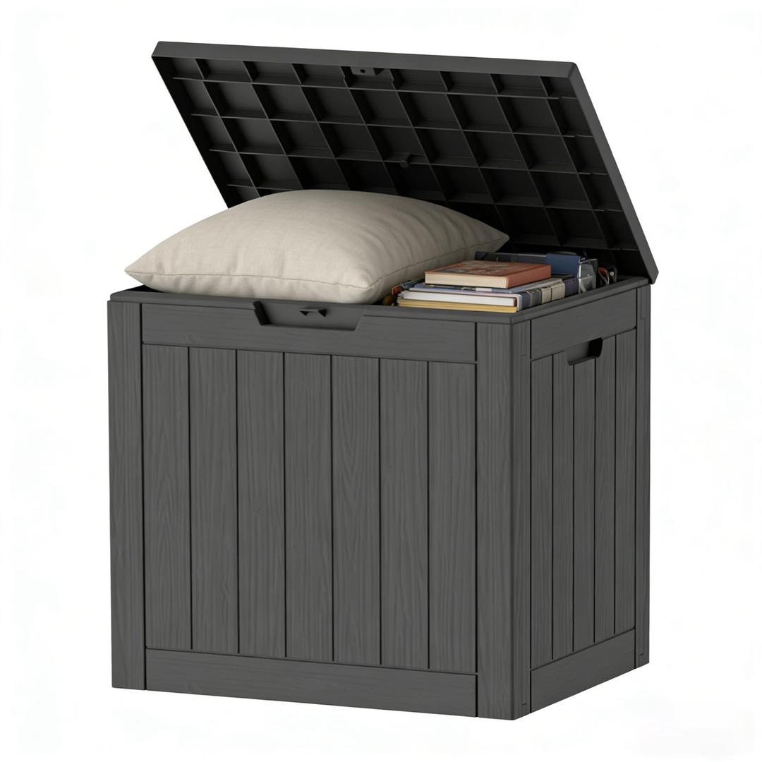 Decksplore 35 Gallon Resin Deck Box All Weather Outdoor Storage Box for Patio Furniture, Garden Tools, Lockable, Black