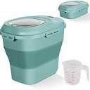 Cereal Rice Food Storage Containers, Collapsible 20 to 50 Lbs Dispenser Bin with Rolling Wheel Airtight Locking Lid, Dog Pet Cat Flour Sugar Plastic Leakproof Sealable Large Kitchen Pantry Holder