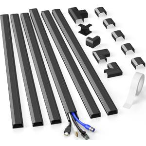 Delamu Black Cord Hider, 94.5in Cord Covers for 3-4 Wires on Wall, Large Cable Hider, Premium Wire Hider Wire Covers for Cords on Wall, Easy Snap-on Cable Raceway Cable Management, W1.18 H0.67in