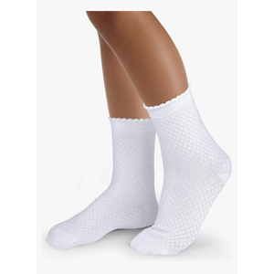 Girls White Dressy Textured Short Socks Scallop Top Design 4 Pack