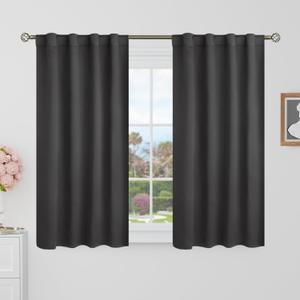 BGment 40 Inch Length Blackout Curtains for Cafe - 34 x 40 inch Short Curtains Rod Pocket and Back Tab Thermal Insulated Room Darkening Curtains for Kitchen Bathroom, 2 Window Panels, Dark Grey