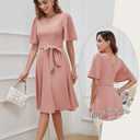 Bbonlinedress Women Midi Vintage Cocktail Party Tea Dress Short Sleeve Formal Wedding Guest Church Modest Dress (Pink, XL)